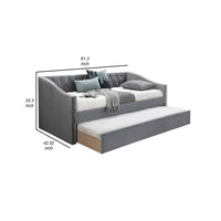 Ann Modern Wood Day Bed with Trundle, Straight Tufted Back, Gray Burlap - BM300254