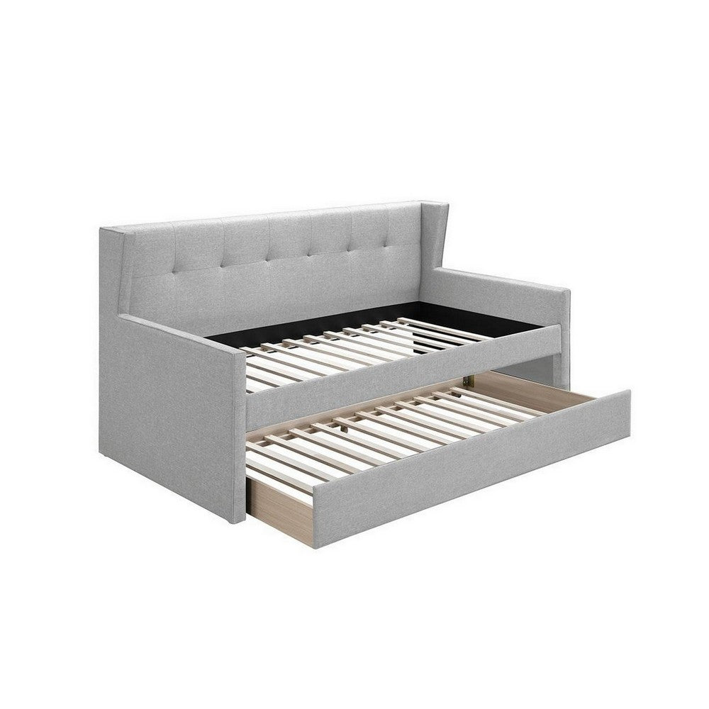 Diem Classic Wood Day Bed with Trundle, Button Tufted Back, Gray Burlap - BM300257
