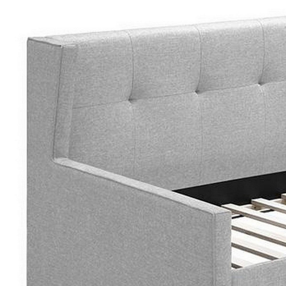 Diem Classic Wood Day Bed with Trundle, Button Tufted Back, Gray Burlap - BM300257