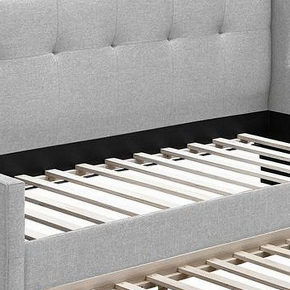 Diem Classic Wood Day Bed with Trundle, Button Tufted Back, Gray Burlap - BM300257