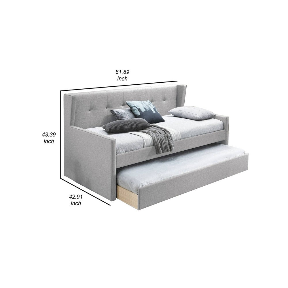 Diem Classic Wood Day Bed with Trundle, Button Tufted Back, Gray Burlap - BM300257