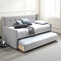 Diem Classic Wood Day Bed with Trundle, Button Tufted Back, Gray Burlap - BM300257