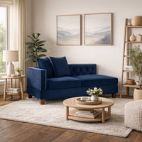 Mina 58 Inch One Arm Reversible Chaise, 2 Pillows, Nailhead Trim, Indigo - BM300274