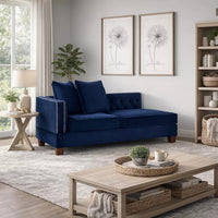 Mina 58 Inch One Arm Reversible Chaise, 2 Pillows, Nailhead Trim, Indigo - BM300274