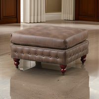 Simi 34 Inch Square Ottoman, Handcrafted Legs, Brown Vegan Faux Leather - BM300277