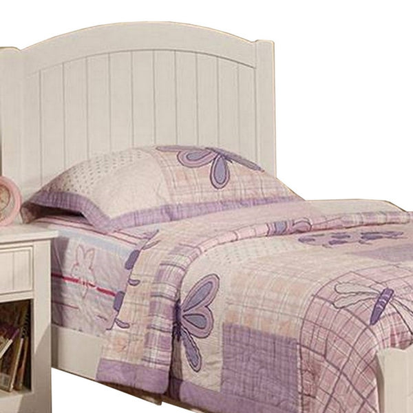 Shov Twin Size Bed, Arched Headboard, Classic White Wood Construction  - BM300280