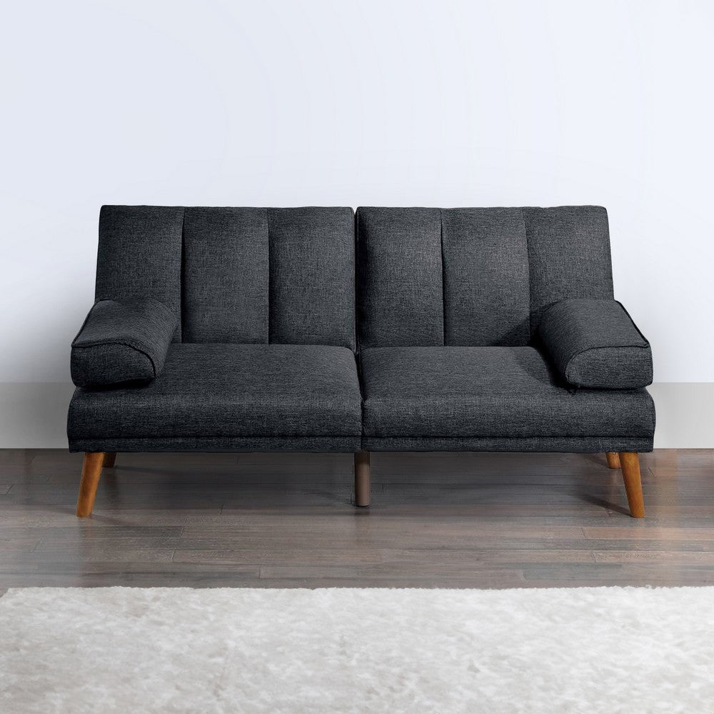 Dora 71 Inch Adjustable Futon Sofa Bed with Vertical Channel Tufting, Black - BM300287