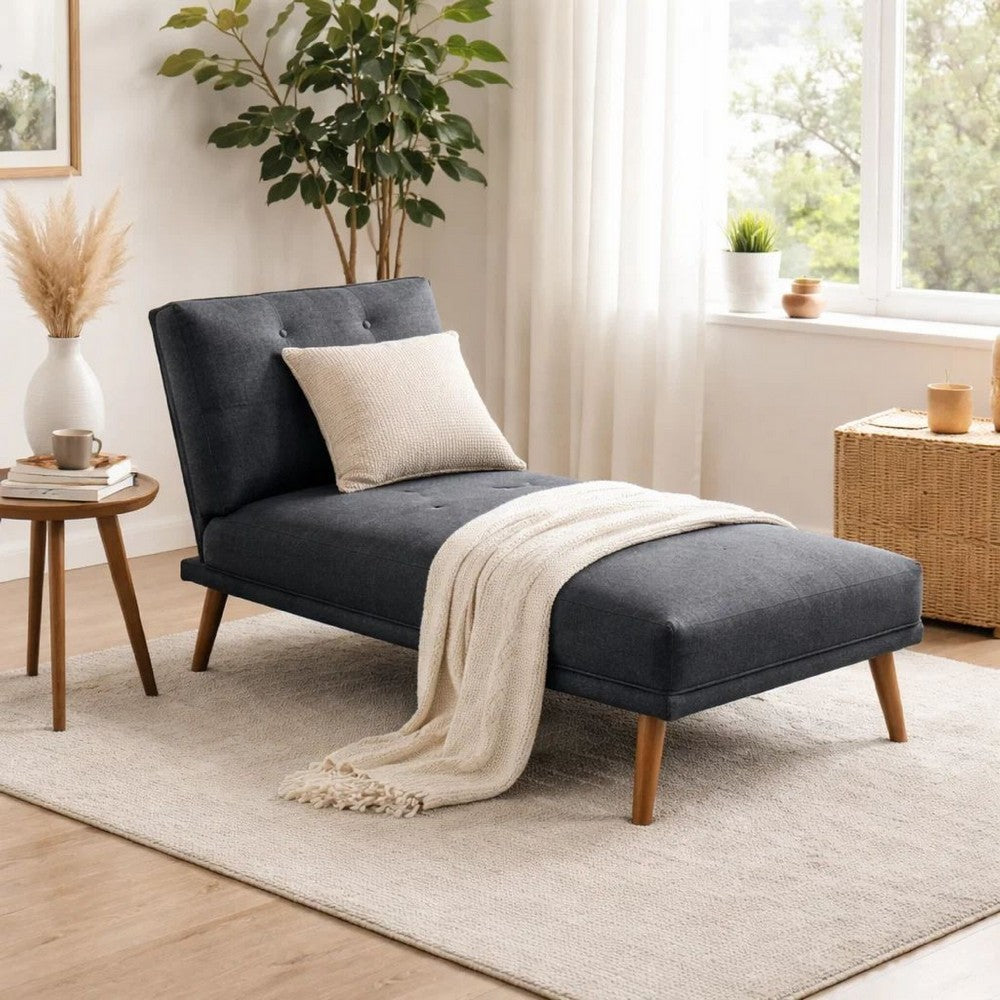 Dora 62 Inch Modern Adjustable Chaise Lounger with Channel Tufting, Black - BM300288