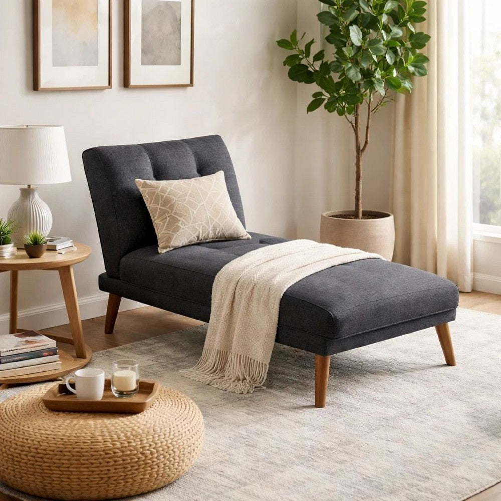 Dora 62 Inch Modern Adjustable Chaise Lounger with Channel Tufting, Black - BM300288