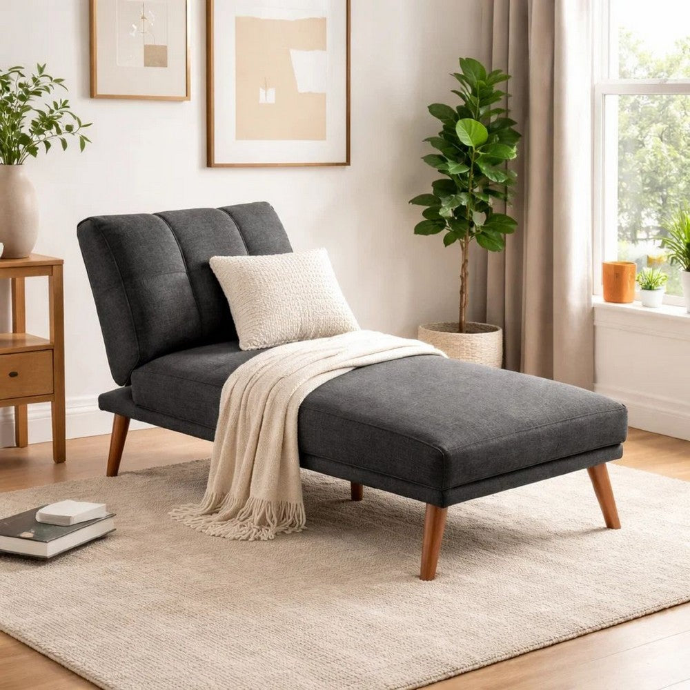 Dora 62 Inch Modern Adjustable Chaise Lounger with Channel Tufting, Black - BM300288