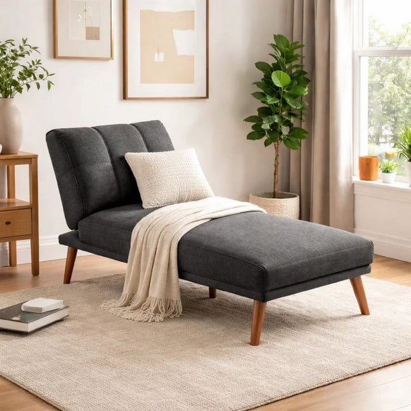 Dora 62 Inch Modern Adjustable Chaise Lounger with Channel Tufting, Black - BM300288