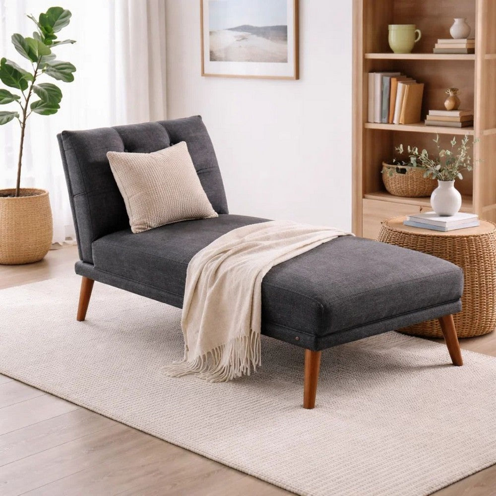 Dora 62 Inch Modern Adjustable Chaise Lounger with Channel Tufting, Black - BM300288