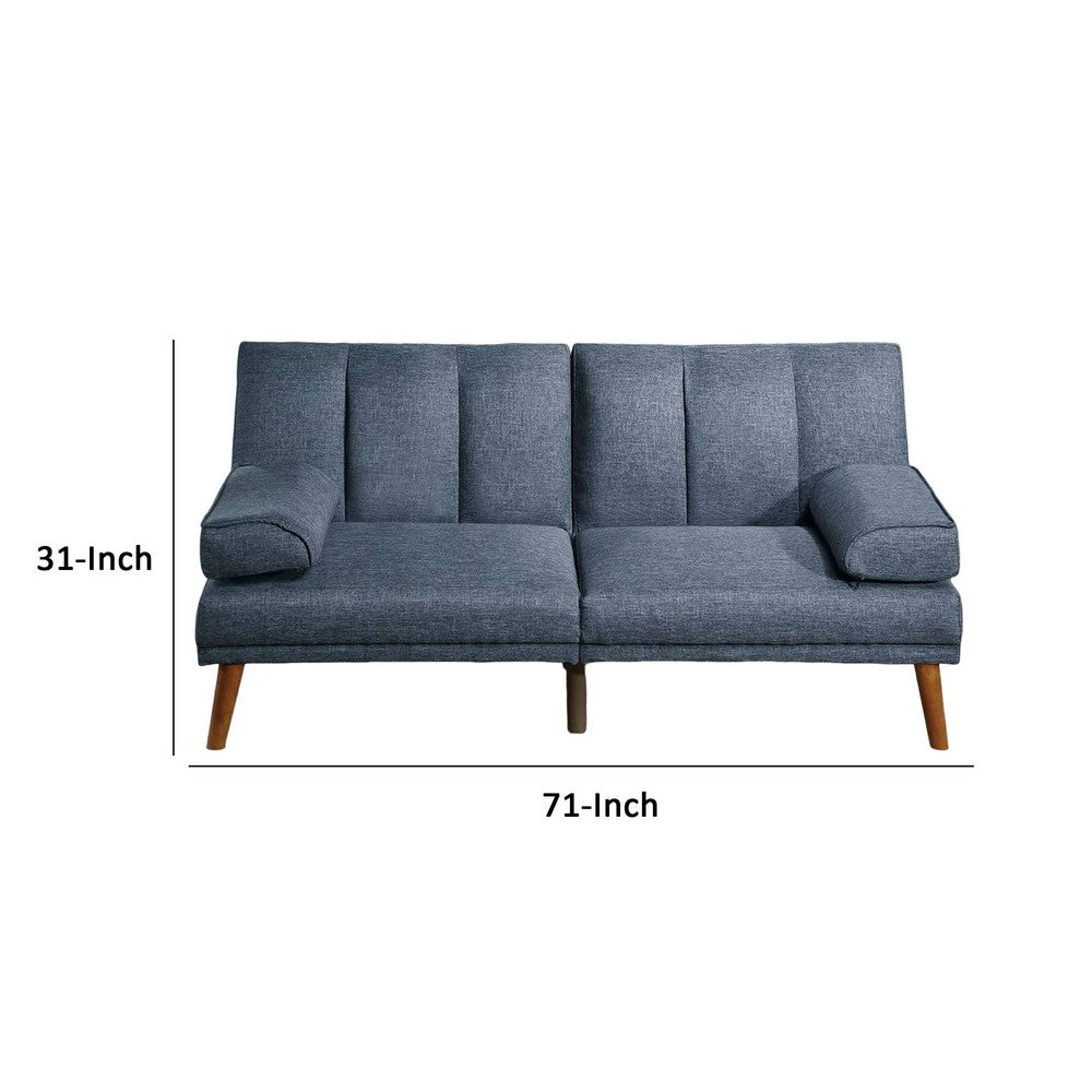 Dora 71 Inch Adjustable Futon Sofa Bed with Vertical Channel Tufting, Blue - BM300291