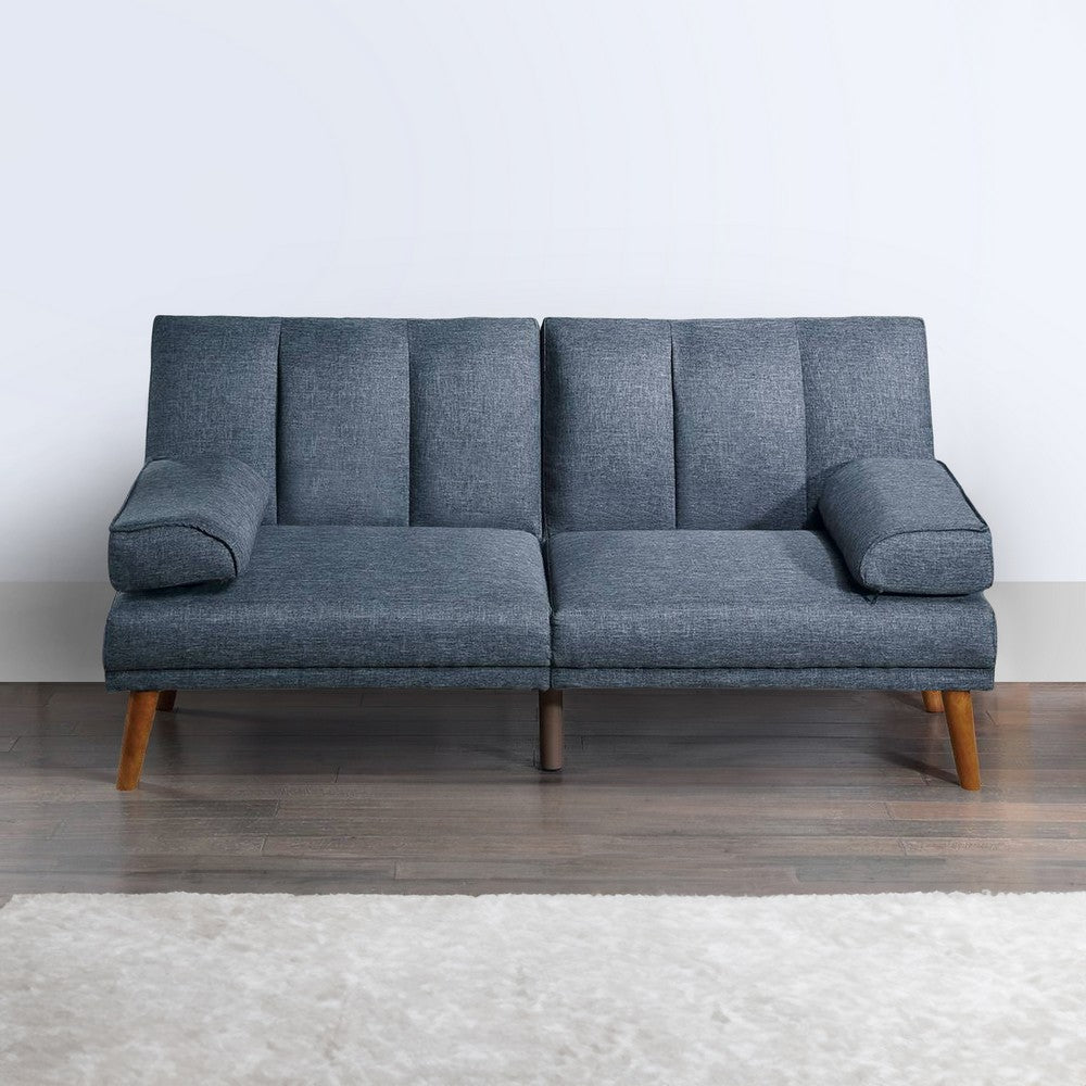 Dora 71 Inch Adjustable Futon Sofa Bed with Vertical Channel Tufting, Blue - BM300291