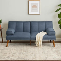 Dora 71 Inch Adjustable Futon Sofa Bed with Vertical Channel Tufting, Blue - BM300291