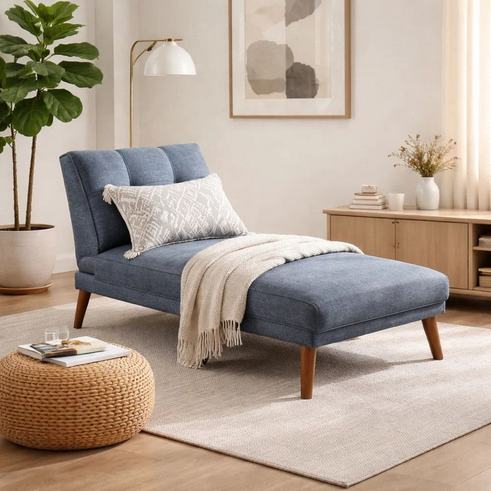 Dora 62 Inch Modern Adjustable Chaise Lounger with Channel Tufting, Blue - BM300292