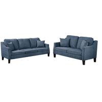 Gaia 2 Piece Sofa and Loveseat Set, 4 Throw Pillows, Cushioned Navy Blue - BM300302