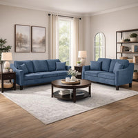 Gaia 2 Piece Sofa and Loveseat Set, 4 Throw Pillows, Cushioned Navy Blue - BM300302