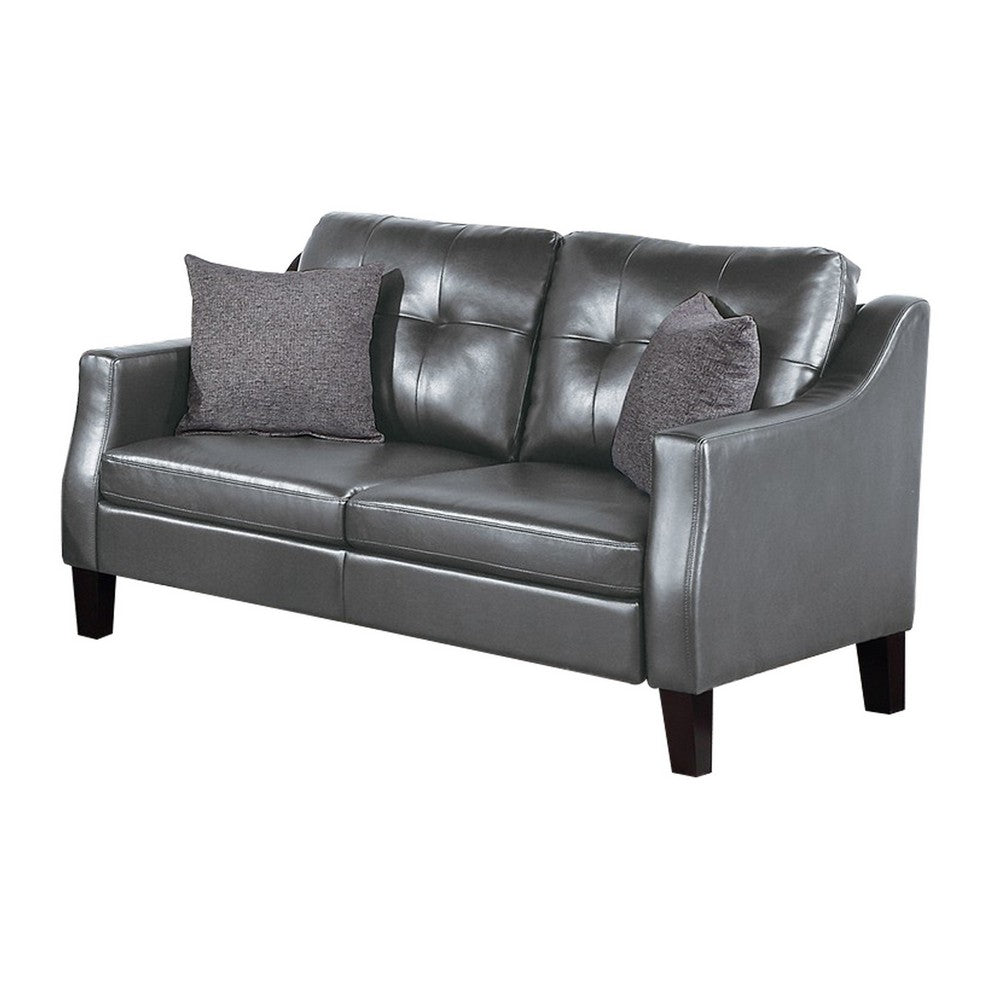 Hera 2 Piece Sofa and Loveseat Set, 4 Pillows, Classic Gray Faux Leather - BM300304