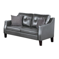 Hera 2 Piece Sofa and Loveseat Set, 4 Pillows, Classic Gray Faux Leather - BM300304