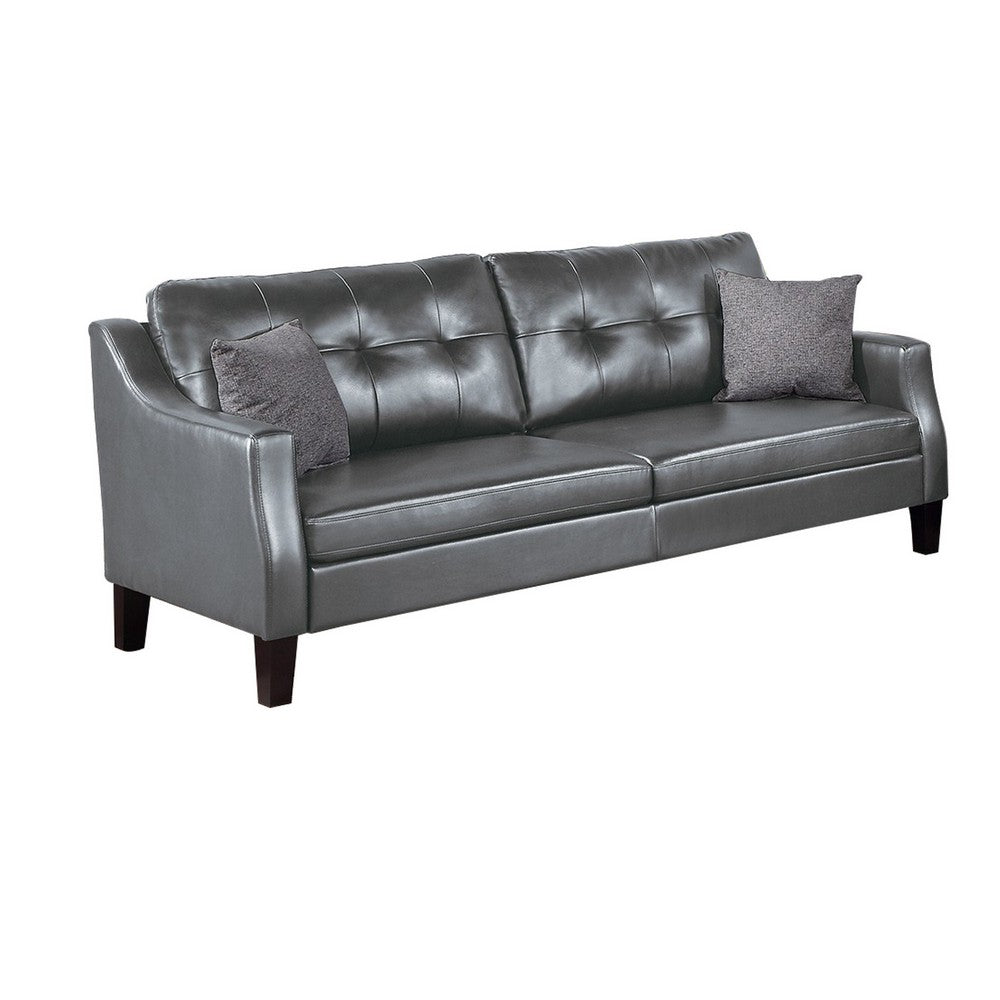Hera 2 Piece Sofa and Loveseat Set, 4 Pillows, Classic Gray Faux Leather - BM300304
