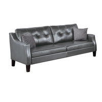 Hera 2 Piece Sofa and Loveseat Set, 4 Pillows, Classic Gray Faux Leather - BM300304