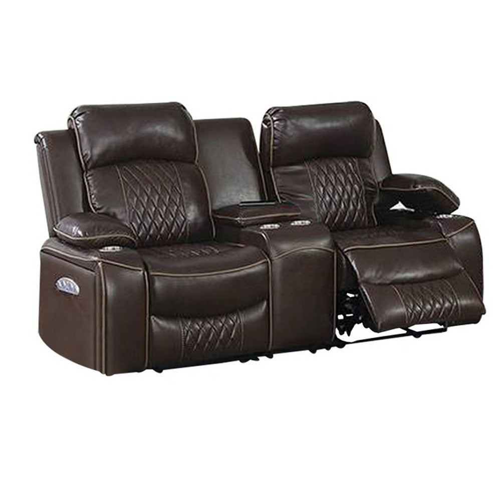 Seda 71 Inch Power Reclining Loveseat, Storage Console, Brown Faux Leather - BM300315