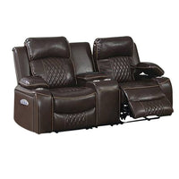 Seda 71 Inch Power Reclining Loveseat, Storage Console, Brown Faux Leather - BM300315