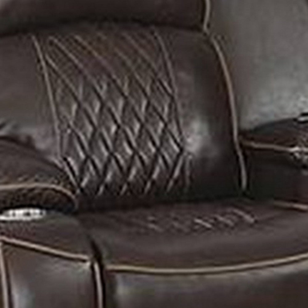 Seda 71 Inch Power Reclining Loveseat, Storage Console, Brown Faux Leather - BM300315