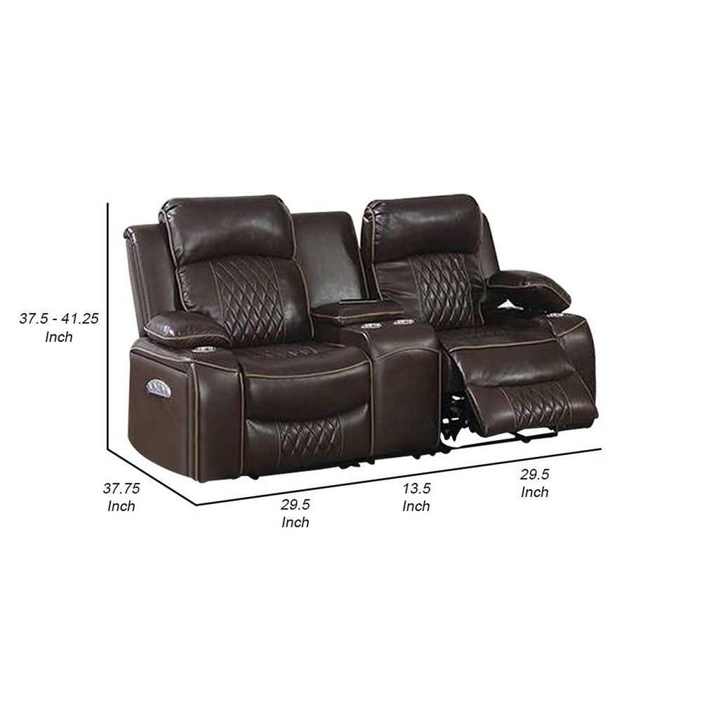 Seda 71 Inch Power Reclining Loveseat, Storage Console, Brown Faux Leather - BM300315