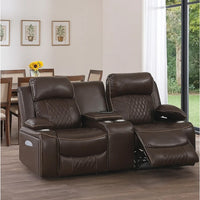 Seda 71 Inch Power Reclining Loveseat, Storage Console, Brown Faux Leather - BM300315