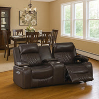 Seda 71 Inch Power Reclining Loveseat, Storage Console, Brown Faux Leather - BM300315
