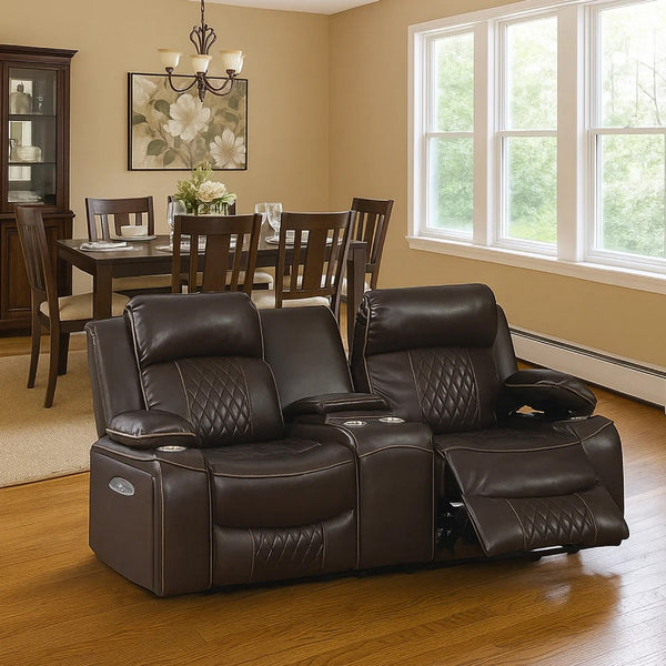 Seda 71 Inch Power Reclining Loveseat, Storage Console, Brown Faux Leather - BM300315