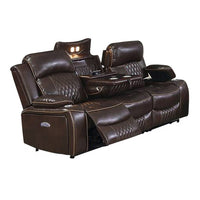 Seda 80 Inch Power Reclining Sofa, USB Port, Dark Brown Vegan Faux Leather - BM300316