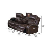 Seda 80 Inch Power Reclining Sofa, USB Port, Dark Brown Vegan Faux Leather - BM300316