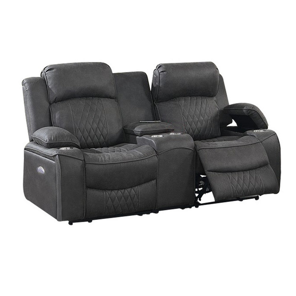 Seda 71 Inch Power Reclining Loveseat, Storage Console, Gray Faux Leather - BM300317
