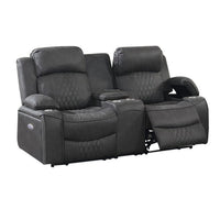 Seda 71 Inch Power Reclining Loveseat, Storage Console, Gray Faux Leather - BM300317