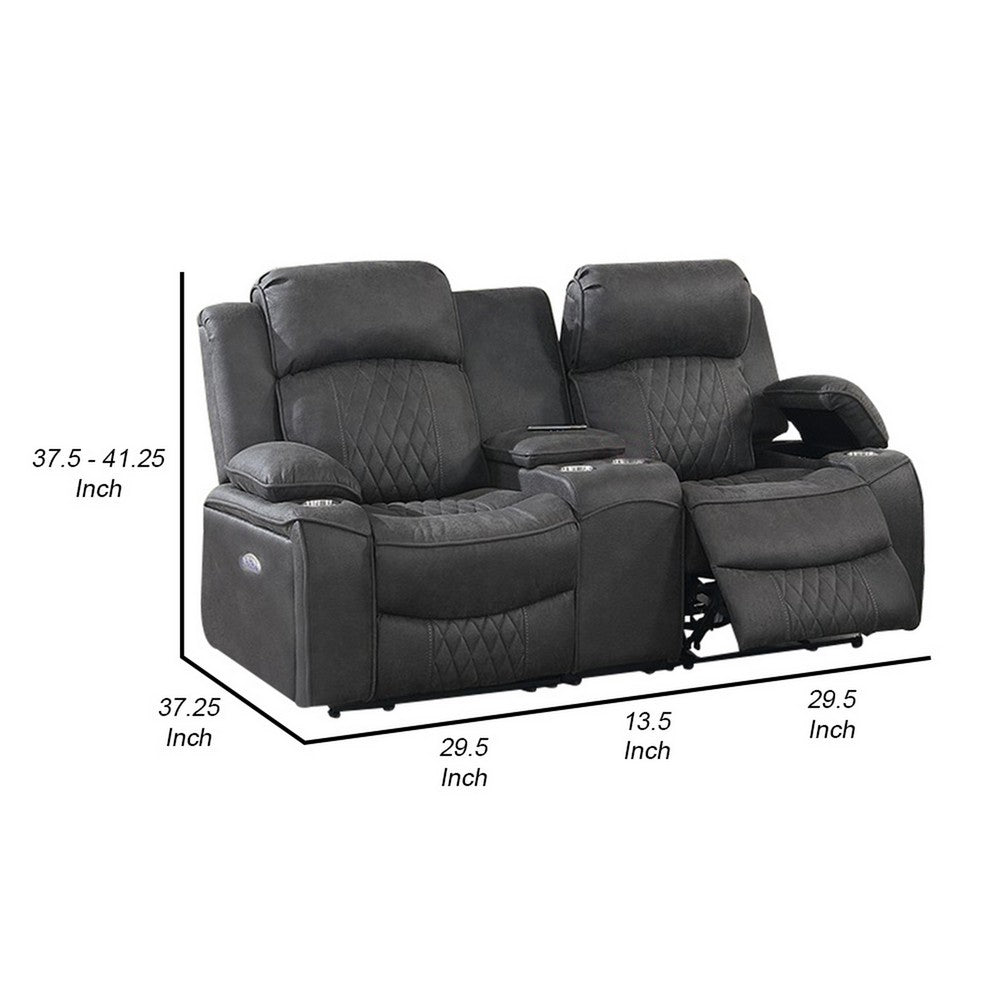 Seda 71 Inch Power Reclining Loveseat, Storage Console, Gray Faux Leather - BM300317