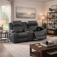 Seda 71 Inch Power Reclining Loveseat, Storage Console, Gray Faux Leather - BM300317