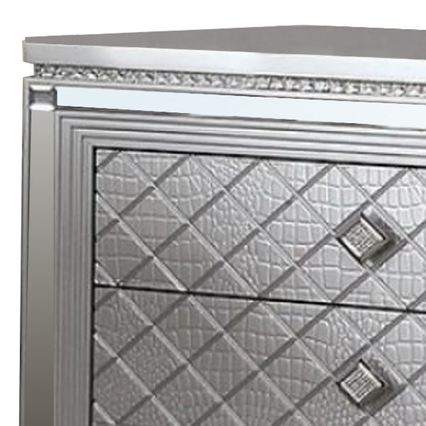 Blex 29 Inch Nightstand with 3 Drawers, Crossed Design, Silver Finish - BM300501