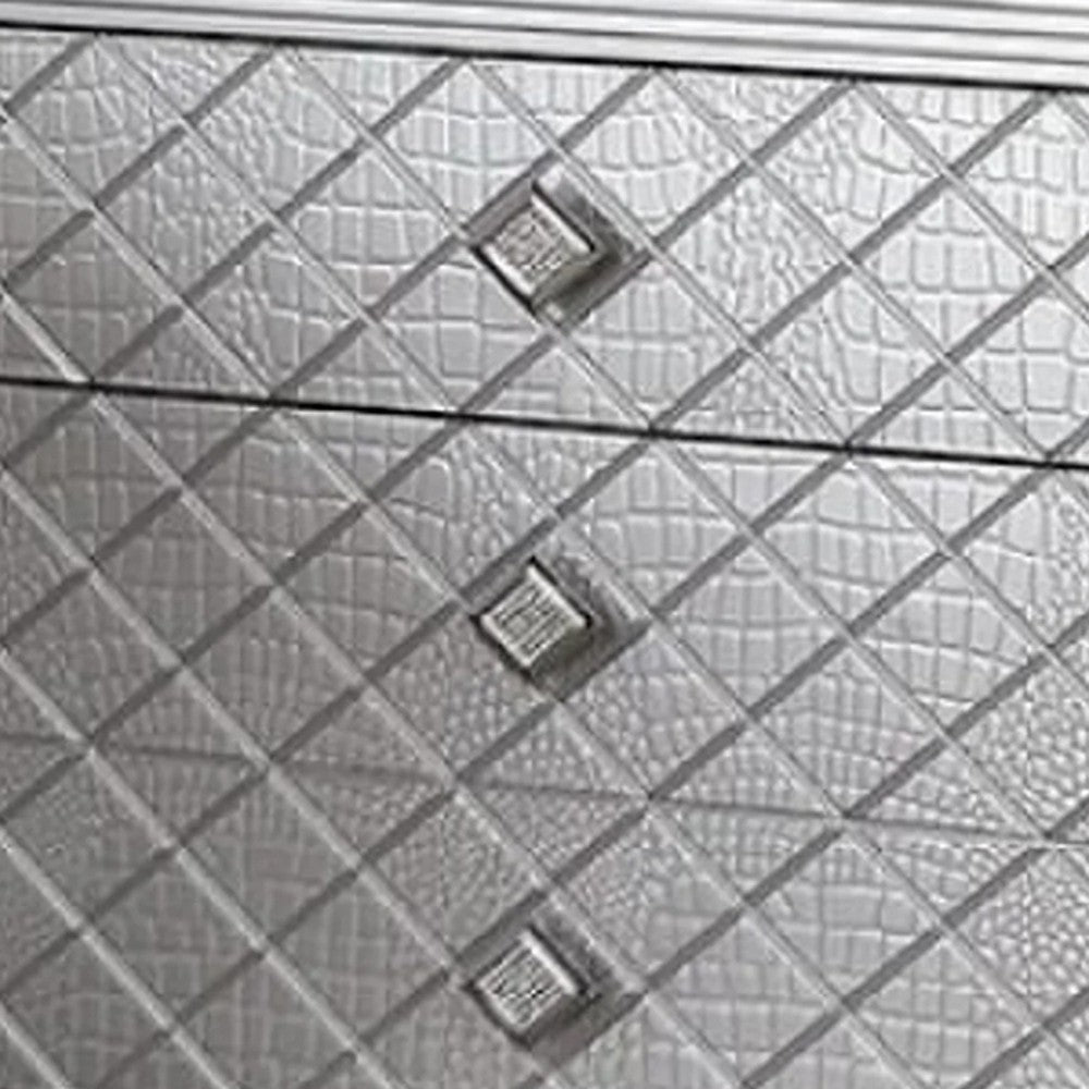 Blex 29 Inch Nightstand with 3 Drawers, Crossed Design, Silver Finish - BM300501