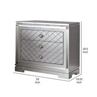 Blex 29 Inch Nightstand with 3 Drawers, Crossed Design, Silver Finish - BM300501