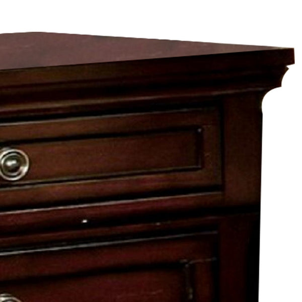 Uok 29 Inch Nightstand, Metal Handles, USB Charging Port, Dark Cherry Brown - BM300507
