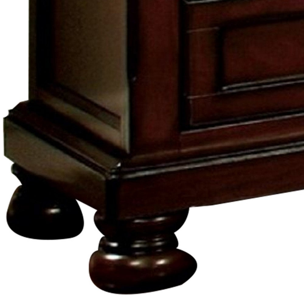 Uok 29 Inch Nightstand, Metal Handles, USB Charging Port, Dark Cherry Brown - BM300507