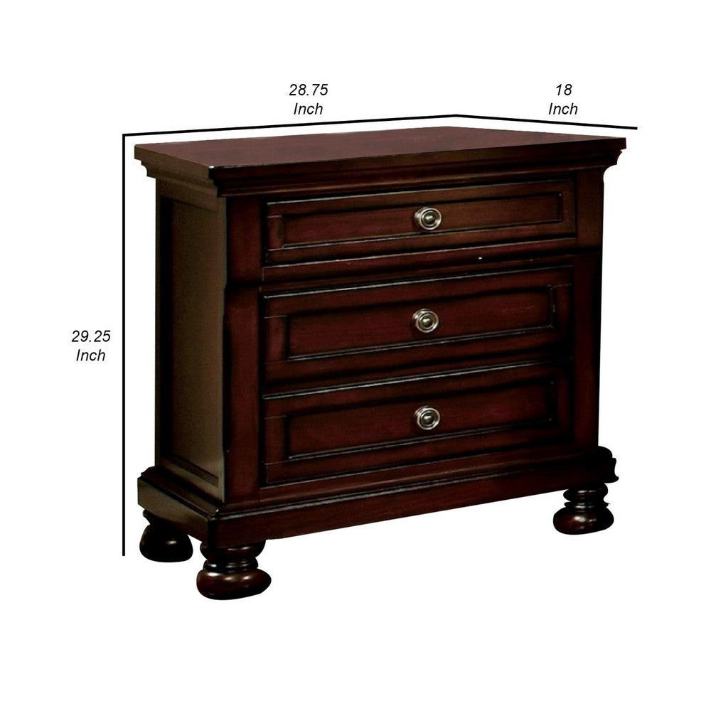 Uok 29 Inch Nightstand, Metal Handles, USB Charging Port, Dark Cherry Brown - BM300507