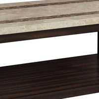 Cora 48 Inch Coffee Table, Faux Marble Top, Block Legs, Espresso Brown - BM300546