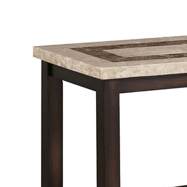 Cora 48 Inch Console Sofa Table, Faux Marble, Block Legs, Espresso Brown - BM300548