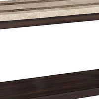 Cora 48 Inch Console Sofa Table, Faux Marble, Block Legs, Espresso Brown - BM300548