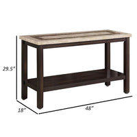 Cora 48 Inch Console Sofa Table, Faux Marble, Block Legs, Espresso Brown - BM300548