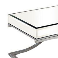 Gavin 48 Inch Coffee Table, Mirrored Panels, Curved Crossed Frame, Chrome - BM300549